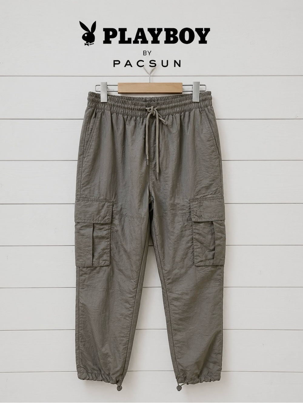 PLAYBOY BY PACSUN – GREY CARGO JOGGER PANTS – MEN’S SIZE S